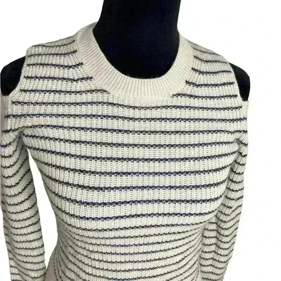 AllSaints women Mull cold shoulder Striped White wool sweater long sleeve Merino - Picture 4 of 8